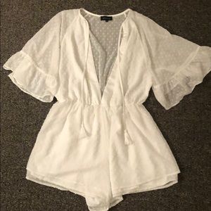 Majorelle sheer white romper with white speckles